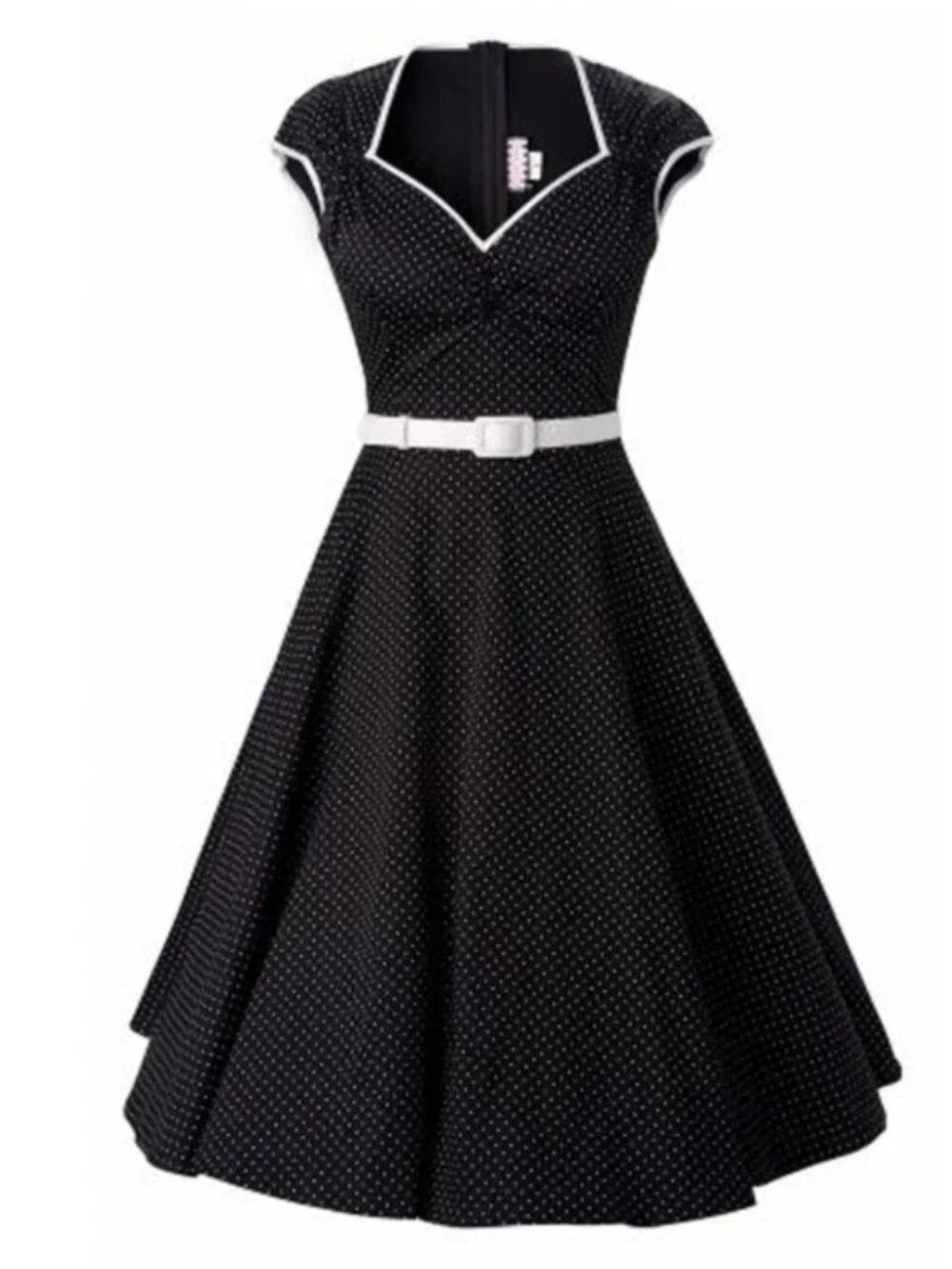 NWT Pinup Couture Black White Polka Dot Fit-and-Flare Dress *NO BELT* Heidi 4X